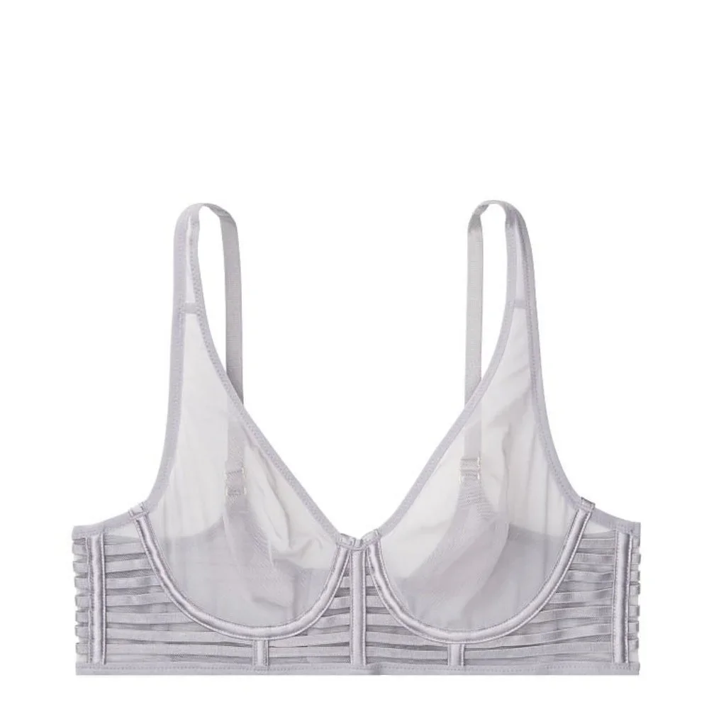 32D VICTORIA'S SECRET Luxe Lingerie Unlined Sheer Cage Bra Light gray $59 - Picture 3 of 7